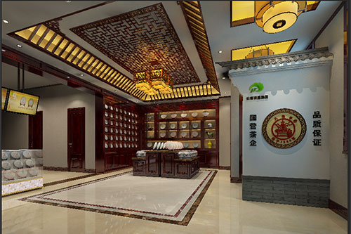 呼图壁古朴典雅的中式茶叶店大堂设计效果图